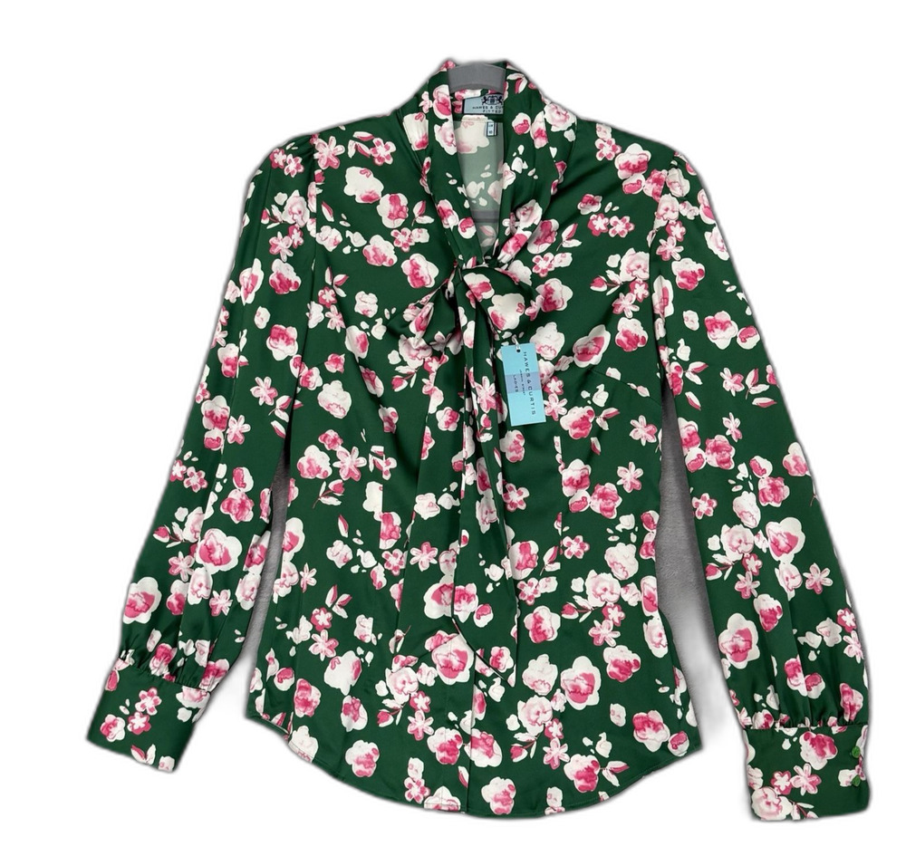 Women's HAWES & CURTIS Satin Fitted Blouse, Pussybow Lulu Cloudy Floral UK10 US6